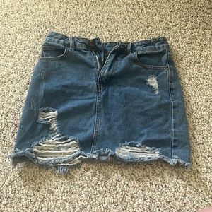 Denim high waisted ripped skirt